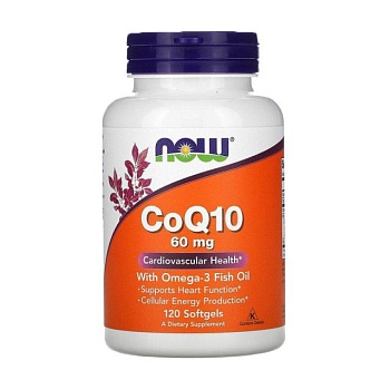 фото дієтична добавка в капсулах now foods coq10 60 mg with omega-3 fish oil, 120 шт