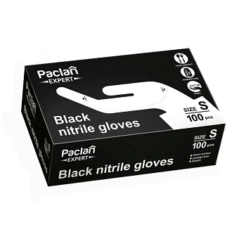 фото рукавички paclan expert нітрилові, чорні, розмір s, 100 шт