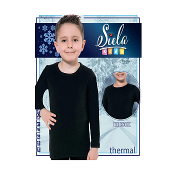 фото футболка дитяча siela 121 термо, з довгими рукавами, чорна, розмір 134-140