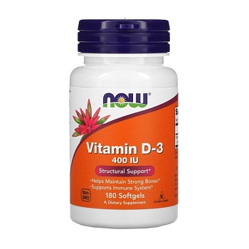 фото дієтична добавка вітаміни в капсулах now foods vitamin d-3 400 mo, 180 шт