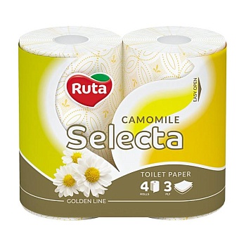 фото туалетний папір ruta selecta з екстрактом ромашки, 3-шаровий, білий, 4 шт