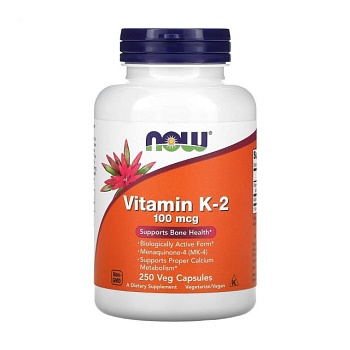 фото дієтична добавка вітаміни в капсулах now foods vitamin k-2 вітамін к-2 100 мкг, 250 шт