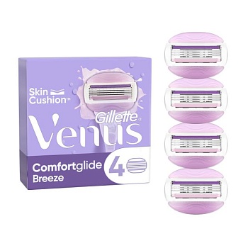 фото змінні картриджі для гоління gillette venus comfort glide breeze жіночі, із вбудованими подушечками з гелем, 4 шт