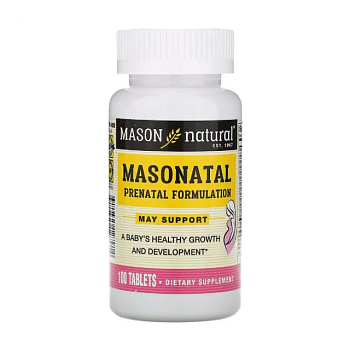 фото дієтична добавка в таблетках mason natural masonatal prenatal formulation мультивітаміни для вагітних, 100 шт