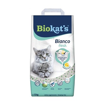 фото наповнювач туалетів для кішок biokat's bianco fresh бентонітовий, 5 кг