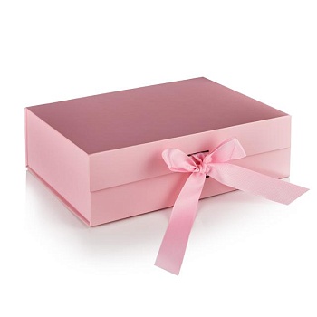 фото коробка подарункова з бантом, рожева, 26.5*19*8.5