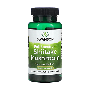 фото дієтична добавка в капсулах swanson full spectrum shiitake mushroom гриб шиїтаке, 500 мг, 60 шт