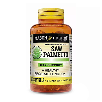 фото дієтична добавка в гелевих капсулах mason natural saw palmetto со пальметто екстракт, здоров'я простати, 60 шт