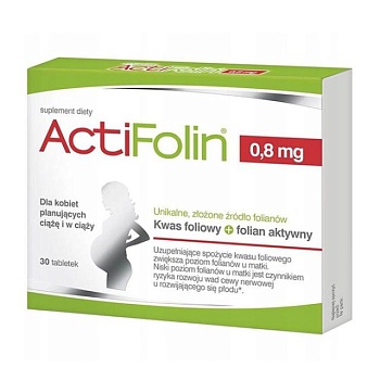 фото дієтична добавка для вагітних в таблетках polski lek actifolin фолієва кислота 0.8 мг, 30 шт