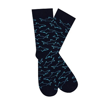 фото шкарпетки чоловічі duna 7041 високі, темно-сині з акулами, розмір 25-27