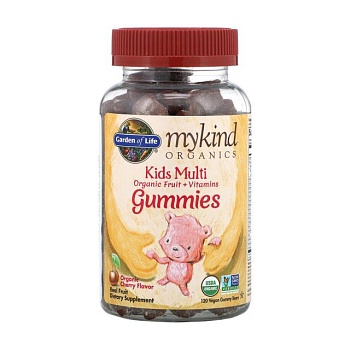 фото дієтична добавка дитячі мультивітаміни в жувальних цукерках garden of life mykind organics kids multi gummies зі смаком вишні, 120 шт