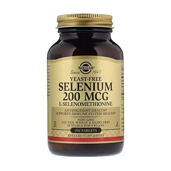 фото дієтична добавка мінерали в таблетках solgar yeast-free selenium селен 200 мкг, 250 шт