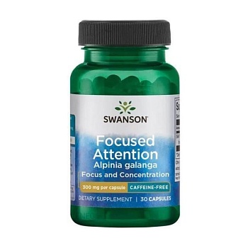 фото дієтична добавка в капсулах swanson focused attention alpinia galanga підтримка мозку, 300 мг, 30 шт