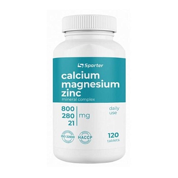 фото дієтична добавка мінерали в таблетках sporter calcium magnesium zinc кальцій, магній, цинк, 800/280/21 мг, 120 шт