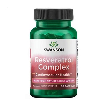 фото дієтична добавка в капсулах swanson resveratrol complex підтримка серцево-судинної системи, 180 мг, 60 шт