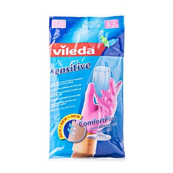 фото рукавички vileda sensitive comfort, рожеві, розмір s, 1 пара