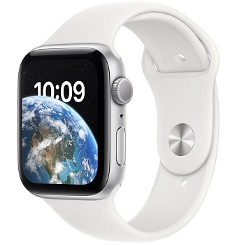 фото смарт-часы apple watch se gps 44mm silver aluminium case with white sport band