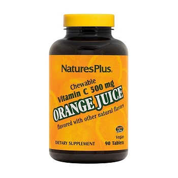 фото дієтична добавка в жувальних таблетках naturesplus orange juice вітамін c, 500 мг, 90 шт