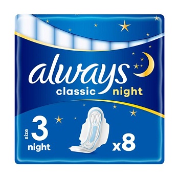 фото гігієнічні прокладки always classic night clean feel protection, розмір 3, 8 шт