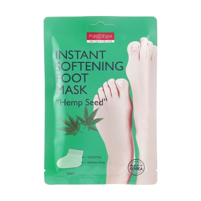 Детальне фото пом'якшувальна маска-шкарпетки для ніг purderm instant softening foot mask hemp seed з олією насіння конопель, 2*17 г
