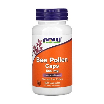 фото дієтична добавка в капсулах now foods bee pollen бджолиний пилок 500 мг, 100 шт