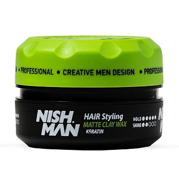 фото чоловіча матова глина для укладання волосся nishman hair styling matte clay wax keratin m2 сильної фіксації, 100 мл