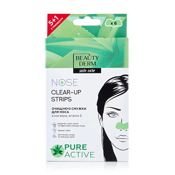 фото очищувальні смужки для носа beauty derm clear-up strips з екстрактом алое вера, вітамін е, 6 шт
