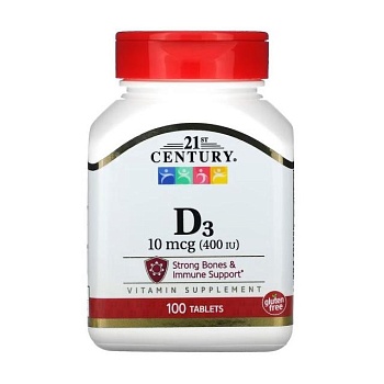 фото дієтична добавка в таблетках 21st century vitamin d3, 10 мкг, 100 шт