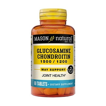 фото дієтична добавка в капсулах mason natural glucosamine chondroitin, глюкозамін та хондроїтин 1500/1200, 60 шт
