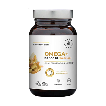 фото дієтична добавка дитяча в капсулах aura herbals omega + d3 800 iu, 60 шт