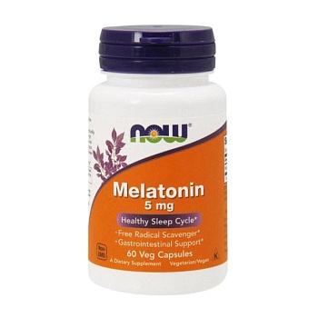 фото дієтична добавка в капсулах now foods melatonin мелатонін 5 мг, 60 шт