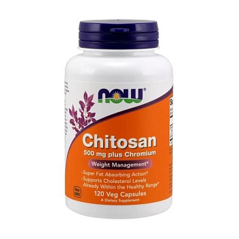 фото дієтична добавка в капсулах now foods chitosan 500 mg plus chromium хітозан 500 мг + хром, 120 шт