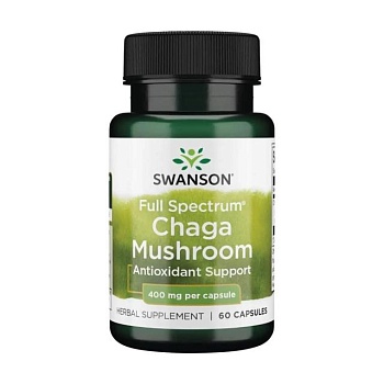 фото дієтична добавка в капсулах swanson full spectrum chaga mushroom гриб чага, 400 мг, 60 шт
