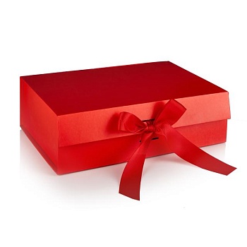 фото коробка подарункова з бантом, червона, 26.5*19*8.5