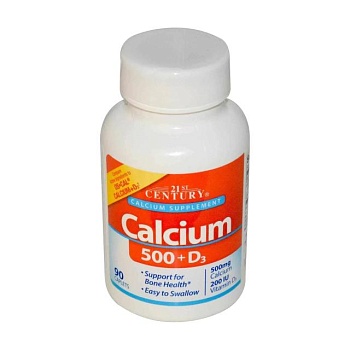 фото дієтична добавка в капсулах 21st century calcium 500 + d3 кальцій, 500 мг + вітамін d3, 90 шт