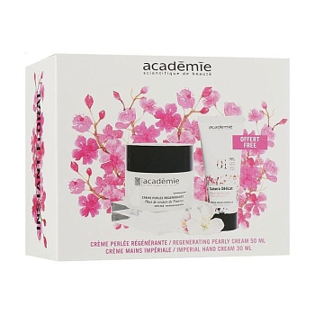 фото подарунковий набір для обличчя academie floral instant box вишневий колір провансу (крем для обличчя, 50 мл + крем для рук, 30 мл)