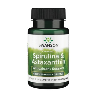 Детальне фото дієтична добавка в вегетаріанських таблетках swanson organic spirulina & astaxanthin органічна спіруліна та астаксантин, 120 шт