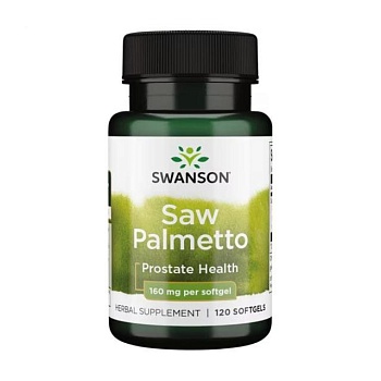 фото дієтична добавка в гелевих капсулах swanson saw palmetto extract екстракт пальмового дерева, для чоловіків, 160 мг, 120 шт
