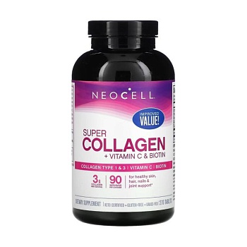 фото дієтична добавка в таблетках neocell super collagen + vitamin c & biotin, супер колаген з вітаміном c та біотином, 270 шт