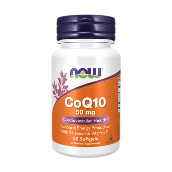 фото дієтична добавка в гелевих капсулах now foods coq10 коензим q10 50 мг, 50 шт
