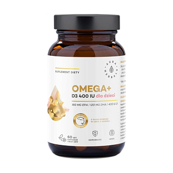 фото дієтична добавка дитяча в капсулах aura herbals omega + d3 400 iu, 60 шт