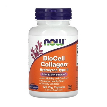 фото дієтична добавка в рослинних капсулах now foods biocell collagen hydrolyzed type ii гідролізований колаген ii типу, 120 шт