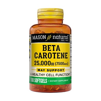 фото дієтична добавка в капсулах mason natural beta carotene, бета-каротин 25000 мо, 100 шт