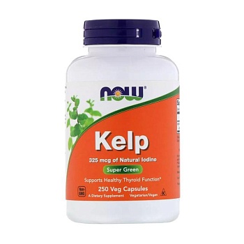фото дієтична добавка в таблетках now foods kelp натуральний йод (ламінарія) 325 мкг, 250 шт