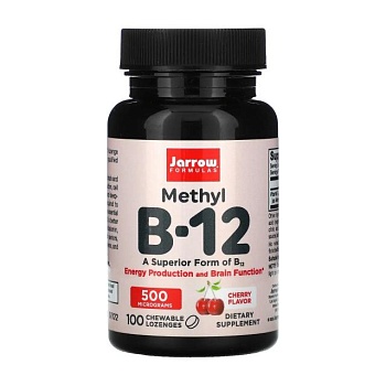 фото дієтична добавка вітаміни в жувальних льодяниках jarrow formulas methyl b-12 метил b-12 500 мкг, зі смаком вишні, 100 шт