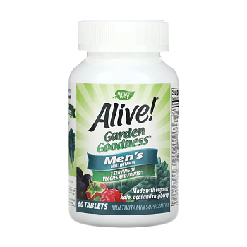 фото дієтична добавка мультивітаміни в таблетках nature's way alive! garden goodness men's multi-vitamin для чоловіків, 60 шт