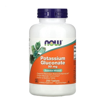фото дієтична добавка в таблетках now foods potassium gluconate глюконат калію, 99 мг, 250 шт