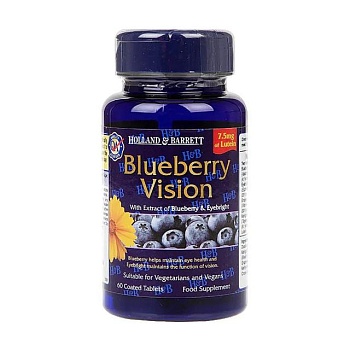 фото дієтична добавка в таблетках holland & barrett blueberry vision чорниця, 60 шт