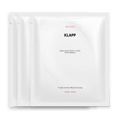 Детальне фото тканинна маска для обличчя klapp balance hyaluronic multi level performance triple action moisturizing sheet mask, 3 шт