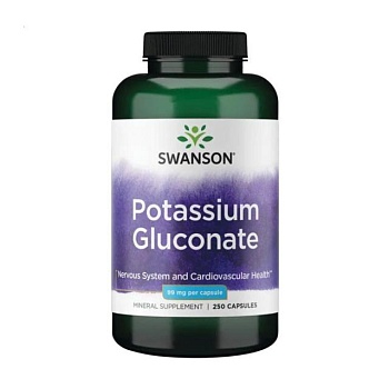 фото дієтична добавка в капсулах swanson potassium gluconate 99 мг, 250 шт
